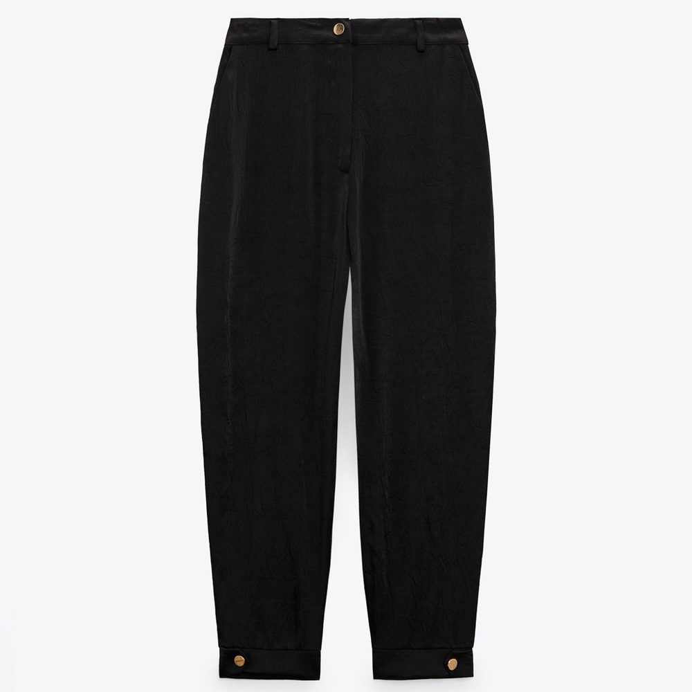 🔥🔥🔥NEW Zara Black Wrinkle Satin Look Joggers  Trousers Pants